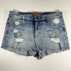 Joe’s Jeans Kerille Turquoise Beaded Distressed Denim Jean Shorts Women’s 27